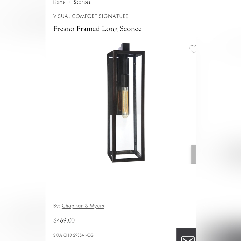 New Visual Comfort outdoor lighting sconce Fresno Long aged iron
